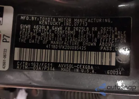 2013 Toyota Camry Hybrid Xle z USA, uszkodzony, nr VIN 4T1BD1FK2DU095425